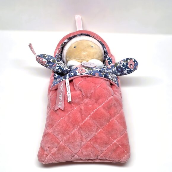 Jolijou Paris Soft Doll Sleep Sack Baby in Bag Raspberry Pink Lovey Plush 8" - Picture 1 of 8